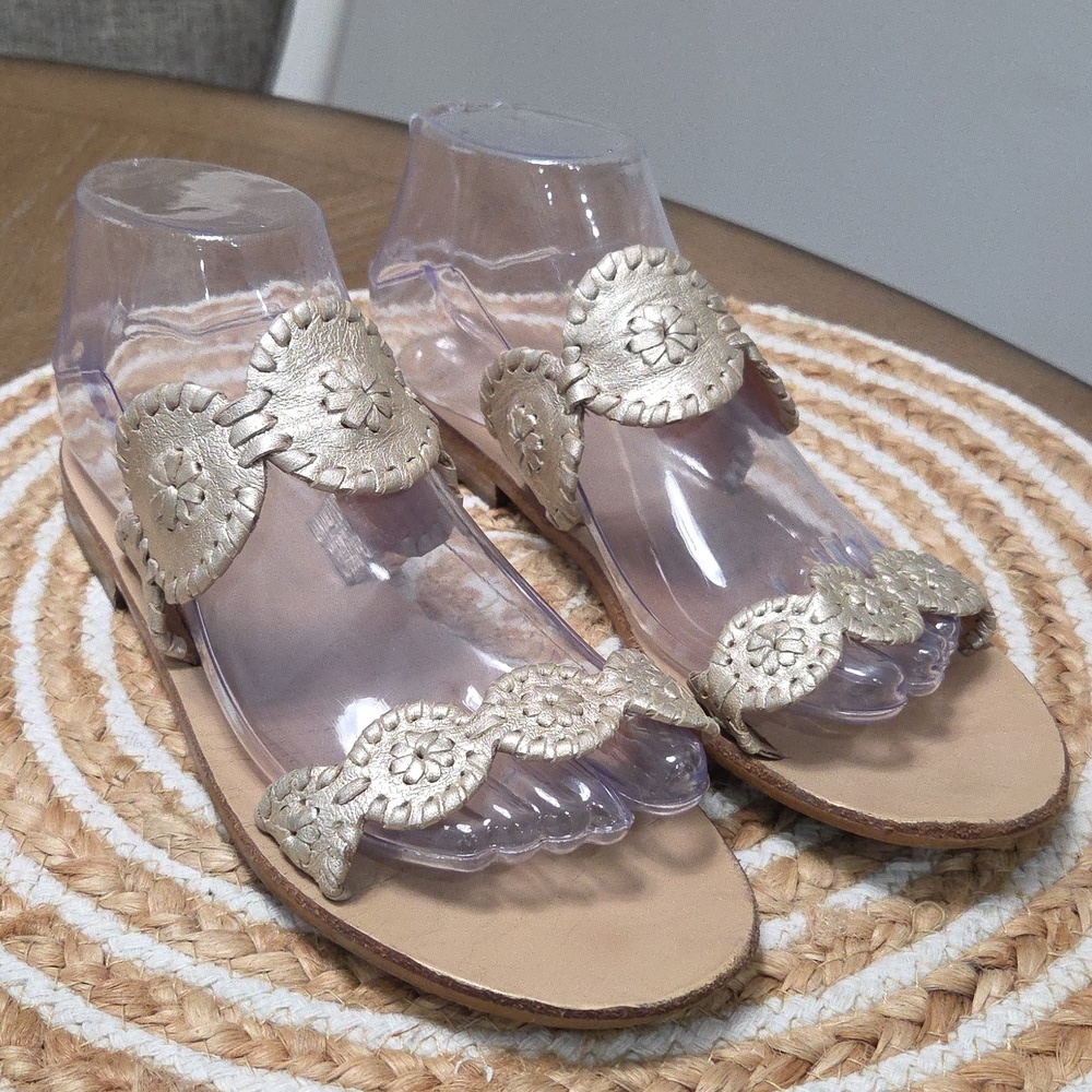 Jack Rogers Lauren II Leather Flat In Platinum, Size 8 - Picture 3 of 10